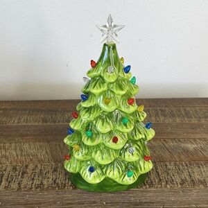 Vintage Christmas Tree Ceramic 9" Inch Decoration Green As Is Not Working